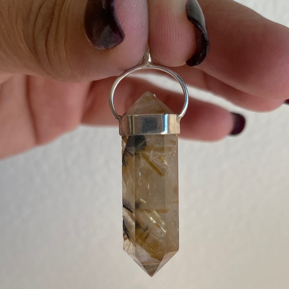 Sterling Silver Pendant, Gold Rutilated quartz stone - Picture 4 of 9
